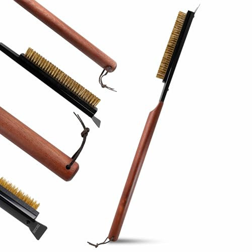 DELICRET - Black Line - Pizzaofen Bürste 66cm lang für 14-16 Pizzaöfen mit Messingborsten und Akazienholz für Mühelose Reinigung