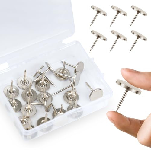 Shpucise 50Pcs Heavy Duty Flat Head Push Pins,Metal Flat Push Pins Round Head Thickened and Lengthened Drawing Pins with Storage Box,Humbtacks for Map, Photo Wall, Cork Board Bulletin (Silver)