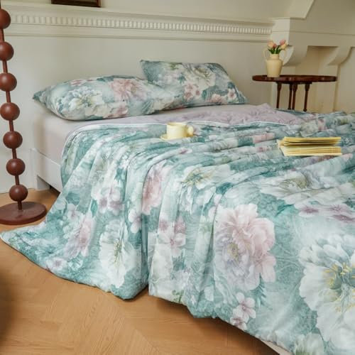 DOTBUY-SHOP Quilted Bedspreads, Printing Cool Quilt Bed Throws Filling Duvet Super King Single Double Size Children's Bed Quilted Throw for All Season (Cyan,150x200cm)