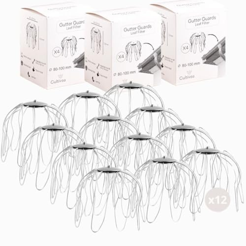CULTIVEA® 12 Stück Dachrinne aus verzinktem Stahl (Ø 80 bis 100 mm) - 3 x 4 Stück - Laubfilter, Stopfschutz, Dachrinnenschutz langlebig und einfach anzubringen