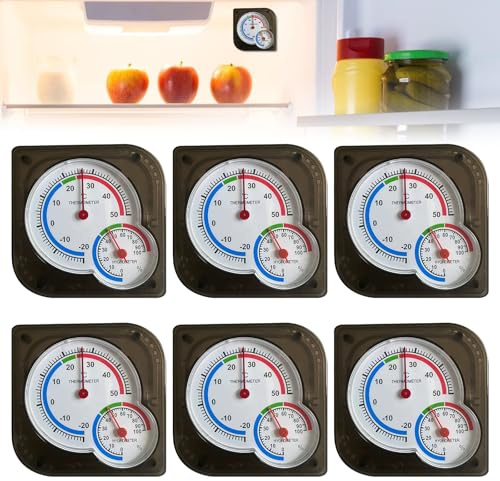 GOEDCH 6 Stücke Analoges Thermo-Hygrometer: 7.5×7.5 cmThermometer Hygrometer 2 in 1, Innen Außen Analog Monitor Temperatur, Zifferblatt Typ Temperatur Feuchtigkeitsmesser für Häuser(Schwarz)