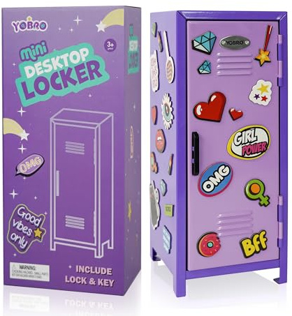 YOBRO Coffret de Sûreté Miniature avec Serrure et Aimants - Boîte de Rangement Métallique pour Bureau, Chambre, Maison, Bureau, École (Violet)