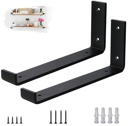 VTOPVMAX Regalhalterungen Schwerlastwinkel 2 Stück - 5 mm Starke Stahl Metall Regalträger mit Lippen, Industrielle Rustikale Schwarz Wand Regal Halterungen Kit 30 cm