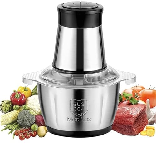 Mini Hachoir Électrique Avec Bol Acier Inox 2L,2 Vitesses,Hachoir à Viande 250W Avec 4 Lames Amovibles Polyvalent Blender pour Hacher Viande,Oignon,Herbes,Fruit Sec Rapide et Sans Efforts (2.5L-Noir)