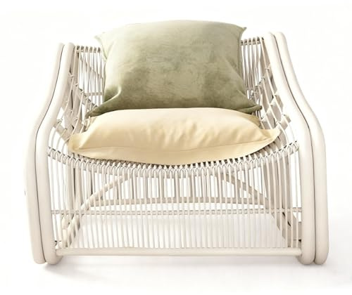 Apk i bc Rattan-Sessel, Loungesessel für den Außenbereich mit bequemem Kissen, atmungsaktives und wasserabweisendes Rattan, ideal für die Terrasse, inklusive 2 Dekokissen(Off-White,80 * 100 * 100)