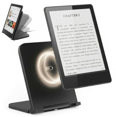 Doohoeek Kabellose Ladestation für Kindle Paperwhite Signature (2022/2024), Colorsoft Signature (2024) & Galaxy Ebook – Kompakte Wireless Ladedock mit verstellbarem Winkel, Überladungsschutz