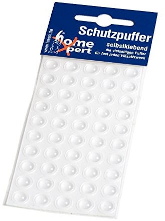 Home Xpert 50er Pack Schutzpuffer, Anschlagpuffer, Möbelpuffer, Anschlagdämpfer, Elastikpuffer, flach, transparent, selbstklebend, Ø 10 mm, Höhe 3,2 m