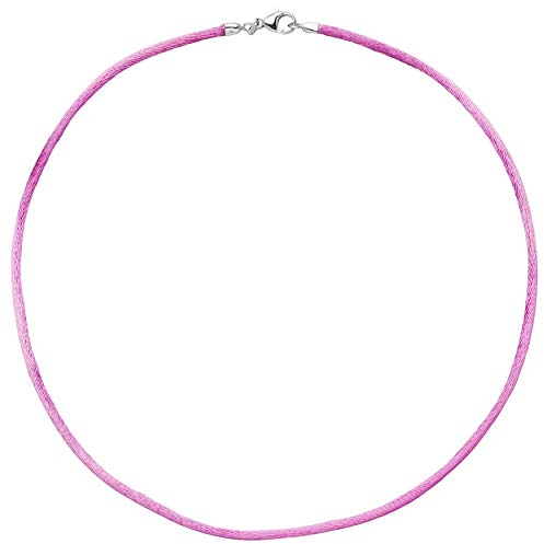 Jobo Damen Collier Halskette Seide pink 42 cm, Verschluss 925 Silber Kette