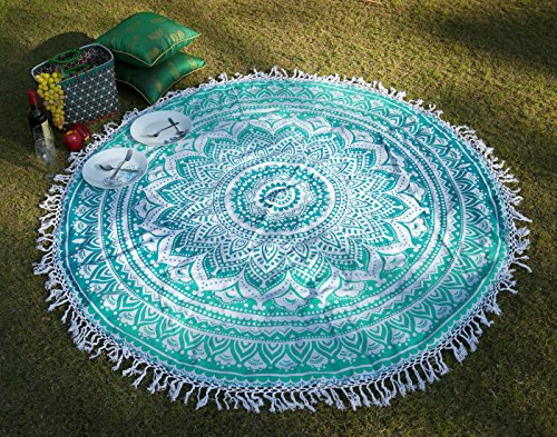 RAJRANG BRINGING RAJASTHAN TO YOU Wandteppich wandhängendes Hippie Mandala Baumwollbettwäsche Böhmian Boho -Verspannte Rundsee Grün