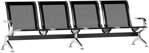 CLP Wartebank Airport, Sitzbank mit Metallgestell in Chromoptik, robuste Wartestühle mit Rückenlehne und Armlehnen, Farbe:schwarz, Größe:4-Sitzer