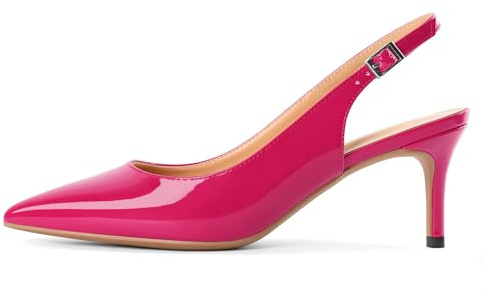 EDEFS Womens Pointy Toe Slingback Court Shoes 6.5cm Kitten Heel Cute Pumps Rose Size EU45