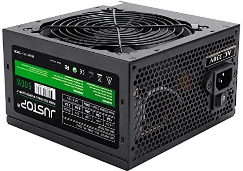 JUSTOP 500W ATX PC Power Supply PSU With 12CM Quiet Fan And 3 x SATA / 24-PIN / 4+4-PIN 12V / 2 x MOLEX / 1 x Floppy