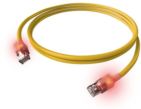 EasyLan DualBoot LED Patchkabel RJ45 S/FTP Kat.6A (Class EA), mit saCon Stecker, LSOH, gelb, 7,5 m