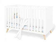 PINOLINO Sparset Move, Kinderbett mit Lattenrost und Wickelkommode inkl. Wickelaufsatz, für Babys und Kleinkinder, edelmatt: Uni, weiß und massiv, Ahorn, klar lackiert