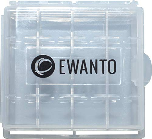 EWANTO Batteriebox/Akkubox zu Aufbewahrung von 4 STK. Mignon (AA) oder Micro (AAA) Batterien und Akkus mit Logo