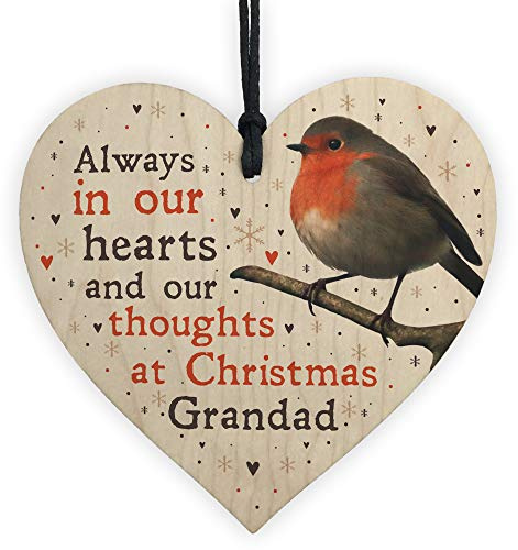 RED OCEAN Christmas Robin Memorial Wood Heart Tree Hanging Decoration Grandad Memorial Gift In Memory Plaque