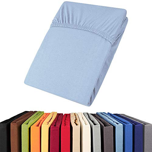 aqua-textil Viana Topper Laken 200x200-200x220 cm blau Baumwolle Spannbetttuch Jersey Spannbettlaken