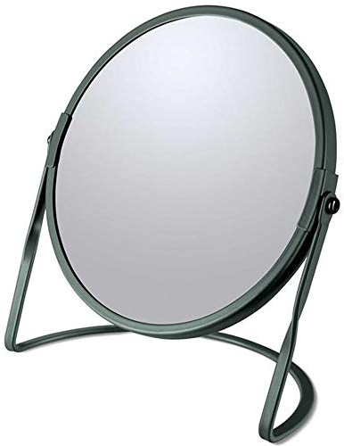 Spirella - Miroir grossissant sur Pied Akira - Acier Robuste - Double Face avec Grossissement x5 et Miroir Classique - Pivotant à 360° - Vert Foncé