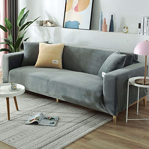 CLGTY Stretch Samt Sofabezug 2sitzer-hellgrau