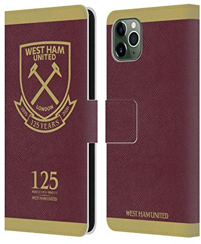 Head Case Designs Officially Licensed West Ham United FC Claret Gold Crest 125 Year Anniversary Leather Wallet Case Compatible With Apple iPhone 11 Pro Max