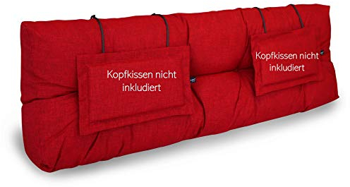 LILENO HOME Palettenkissen Set Rot - Rückenkissen 120x40x20 cm - Polster für Europaletten - Palettenkissen Outdoor als Sitzkissen für Palettenmöbel