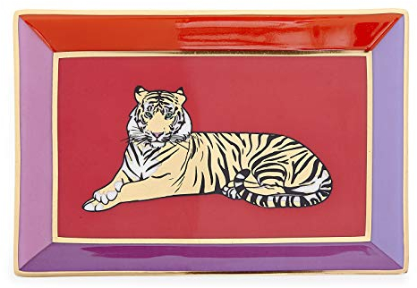 Jonathan Adler Safari Rechteckiges Tablett, Porzellan, Meadow Blu, 7 x 4.8 x 1
