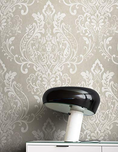 NEWROOM Tapete Grau Vliestapete Ornament - Barocktapete Barock Weiß Creme Beton-Optik Prunk Glamour Mustertapete inkl. Tapezier-Ratgeber