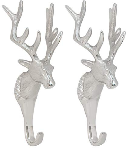 Wandhaken Hirsch silber Wandhalterung Kleiderhaken Haken Garderobenhaken Rentier Geweih Aufbewahrung Ordnung Herz Breite Höhe 18 cm
