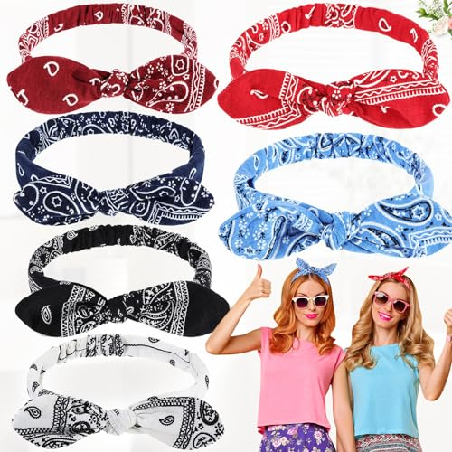 dcas 6 Stücke Stirnband Damen Elastisch Weich, Haarband Mit Elastischem Knoten, Bedrucktes Breites Stirnband, Boho bogen bandana knoten, Stilvoll Damen Haarbänder (6,7x 10,6 Zoll)