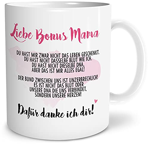 OWLBOOK® Geschenke für Bonus Mama zum Geburtstag | Bonusmama Geburtstagsgeschenk für Stiefmama | Stiefmama Geschenk | Weihnachtsgeschenke für Stiefmutter || Danksagung Bonus Mama | Tasse 300 ml
