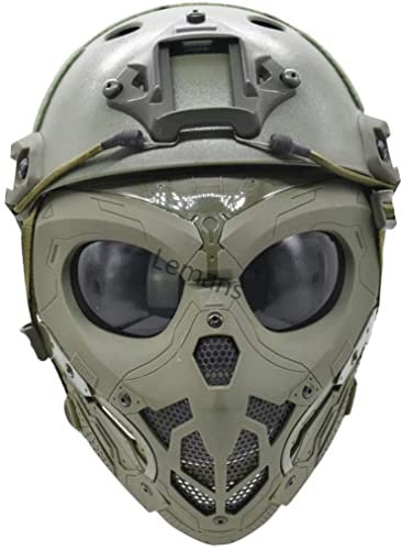 NC PJ Tactical Schnell Verstellbarer Airsoft Helm Und Maske Volle Schädelmaske Geeignet Für Airsoft Paintball, Cosplay Kostüm Party Schädel Vollmaske