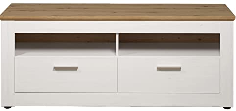 Newfurn TV Lowboard Pine weiß TV Schrank Landhaus Modern - 148x59x45 cm (BxHxT) - Fernsehtisch TV Board Rack - Wohnzimmer Schlafzimmer