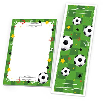 Junapack 12 Lesezeichen + 12 Mini-Notizblöcke (A7-Format) Fussball Fußball Mitgebsel für Kindergeburtstag Gastgeschenke für Jungen