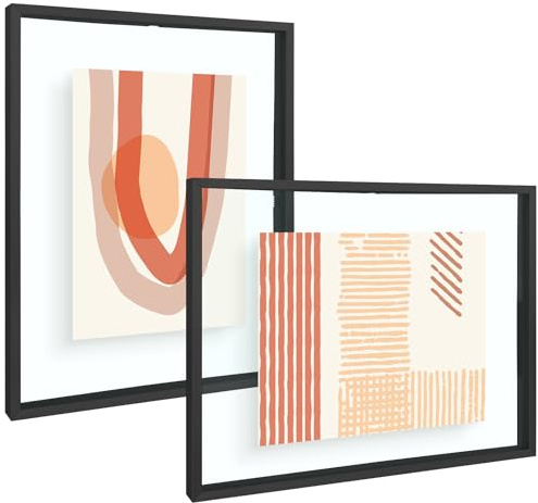 Frametory, 28x35 Schwebender Bilderrahmen – Metall-Bilderrahmen – Echtglas – für Wandmontage oder Tisch-Displays (Schwarz, 2 Stück)