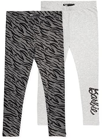 Barbie Leggings 2 Pack Girls | Kids Zebra Animal Print Black Grey Trousers with Elasticated Waist | Presents for Her 3-4 Years