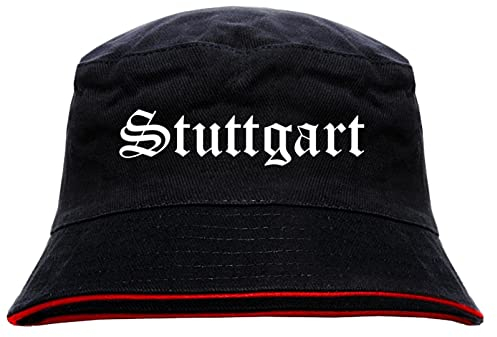 sostex Stuttgart Anglerhut - Altdeutsche Schrift - Schwarz-Roter Fischerhut L Schwarz