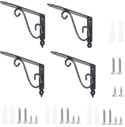 Equerres Etageres Murale en Fer Forgé,4 Pcs Supports Triangulaires de 90 Degrés Équerres de Fixation,150x 110 mm Supports en Forme de L Acier Inoxydable,avec Vis(Noir)