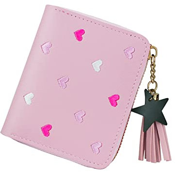 FuninCrea Porte Monnaie Femme avec Pendentif Étoile, Portefeuille pour Femme Porte-Cartes en Cuir PU, Petit Portefeuille Femme Porte-Cartes de Crédit, Porte Feuilles pour Femme (Rose)