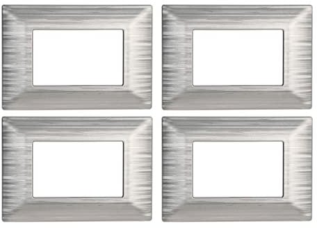 4 Pezzi Placche Compatibile Con Vimar Plana, Placche in Plastica Effetto Satinato (3 Posti/Moduli,Silver Satinato)