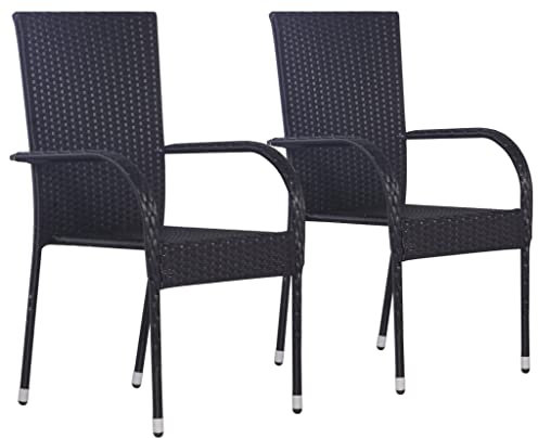WIFESE 2 STK. Stapelbare Gartenstühle Poly Rattan BalkonmöBel Gartenstuhl StapelstüHle Rattan GartenmöBel Set RattanstüHle Rattan Sessel GartenstüHle Rattan 55,5x53,5x95 cm Schwarz