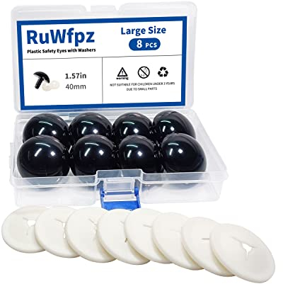 RuWfpz Sicherheitsaugen für Häkeltiere 40mm - 8 Stück Puppenaugen Häkel Amigurumi Augen für Kuscheltiere, Schwarz Große Kunststoff Teddyaugen Knopfaugen zum annähen