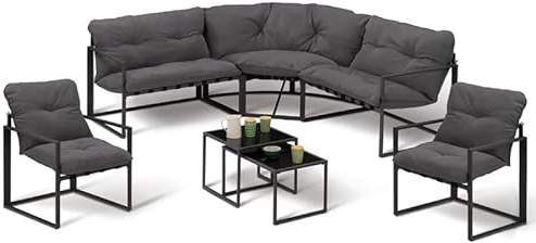 IDMarket - Salon de Jardin Bas Nairobi 8 Places Salon d'angle en Acier Gris Anthracite