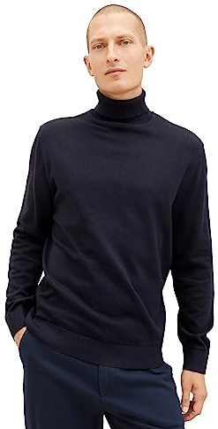 TOM TAILOR Herren 1038202 Basic Rollkragen-Pullover aus Baumwolle, 13160-Knitted Navy Melange, XXL