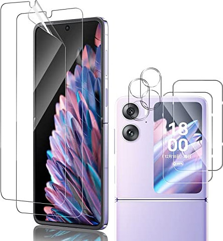KZIOACSH [2 Pieces] Tempered Glass Film for OPPO Find N2 Flip + [2 Pieces] Camera Film ， Anti-Scratch, Anti-Fingerprint 9H hardness, High Definition, Anti-Bubble