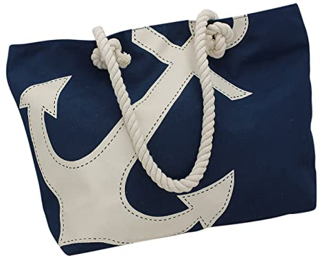 Sea-Club Strandtasche/Handtasche mit Anker-Motiv Tragetasche Baumwolle B=50cm blau/beige