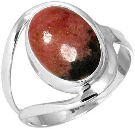 Jeweloporium Rosa Rhodonit Silberring Größe 65 (20,7), 925 Sterling Silber Ring für Damen, Echter ovaler Stein Boho Schmuck