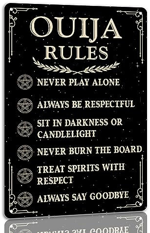 Ouija Rules Blechschild Halloween Metallschild Vintage Gruselige Dekoration Gothic Halloween Dekorationen für Cafe Bar Küche 20,3 x 30,5 cm