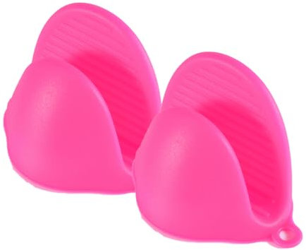 TopHomer 1 Pair Silicone Oven Mitts, Mini Thicken Kitchen Work Gloves Heat Resistant Pinch Cover for Cooking, Baking and Grilling - Pink