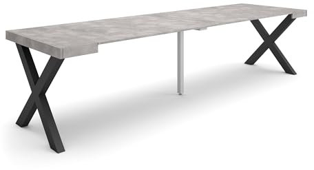Skraut Home | Table Console Extensible | Console Meuble | 300 | pour 14 Personnes | Pieds Bois Massif | Style Moderne | Ciment