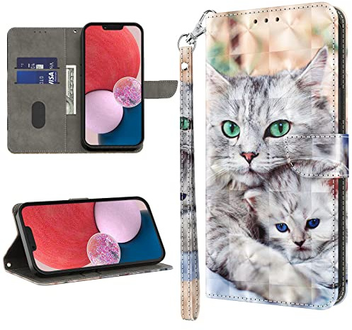 GLANDOTU Handyhülle für Xiaomi Redmi 13C /13 C/Poco C65 Lederhülle Klapphülle Premium Leder Brieftasche Schutzhülle [Kartenfach][Standfunktion] Handytasche Case für Redmi 13 C Hülle - Zwei Katzen